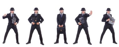 Vintage konsepti olan iş adamı beyazda izole edildi