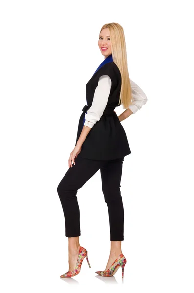 Woman in black fashionable vest isolated on white — Stock Photo, Image