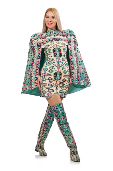 Model wearing dress with Azerbaijani carpet elements — Stock Photo, Image