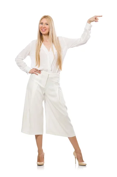 Blond hair model in elegant flared pants isolated on white — Stock Photo, Image