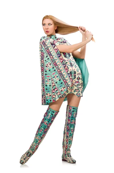 Model wearing dress with Azerbaijani carpet elements — Stock Photo, Image