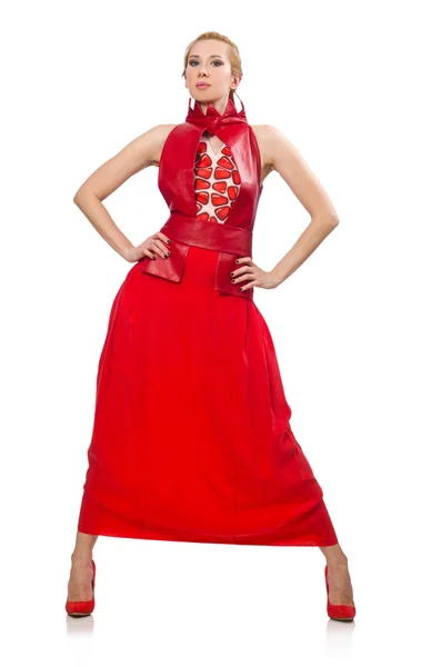 Modelo de pelo rubio en vestido con granada aislada en blanco — Foto de Stock