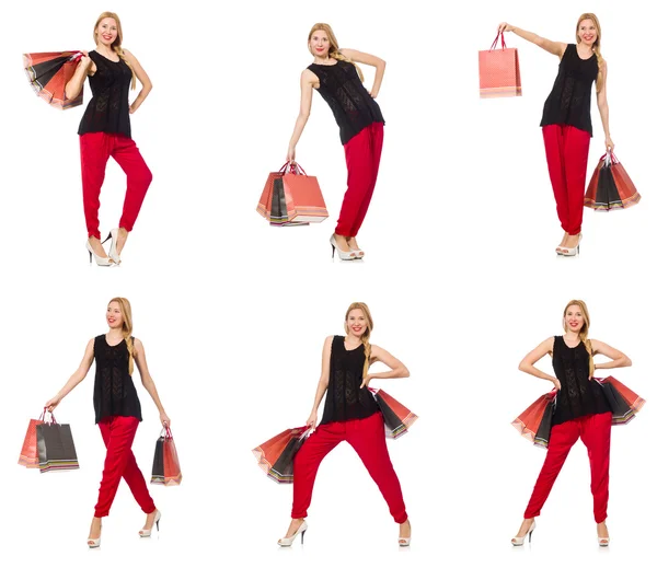 Set of woman with shopping bags on white — Stock Photo, Image