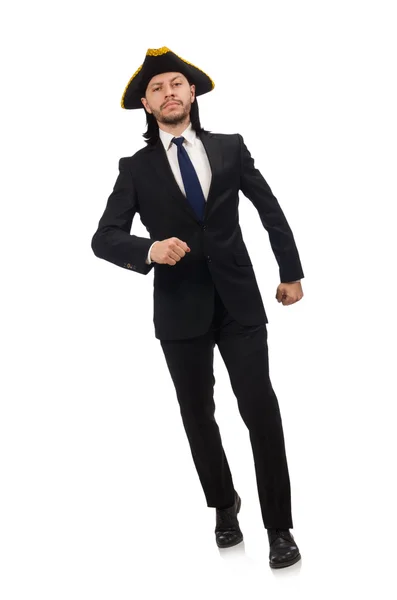 Junger Geschäftsmann trägt Dreispitz isoliert auf Weiß — Stockfoto