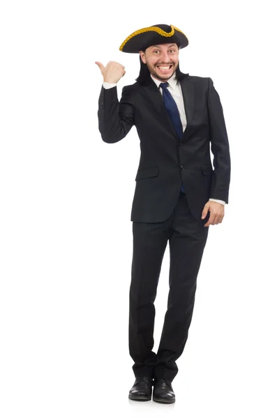 Young businessman wearing tricorn isolated on white — Stock Photo, Image