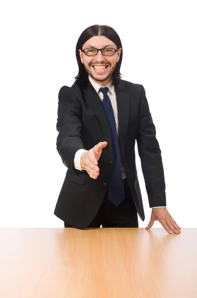 Young businessman shakes hand isolated on white — Stock Photo, Image
