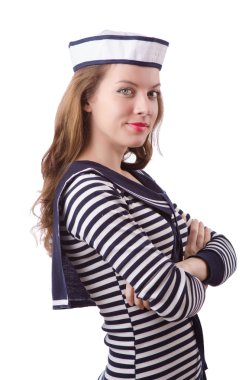 Genç kadın denizci üzerinde beyaz izole