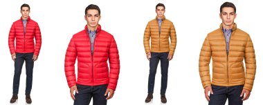 Moda konsepti olan genç bir adam beyazlara izole edilmiş.