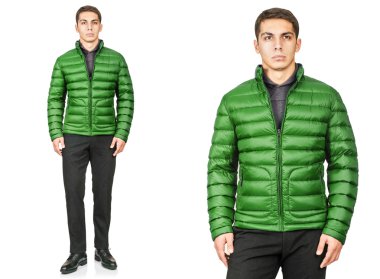 Moda konsepti olan genç bir adam beyazlara izole edilmiş.