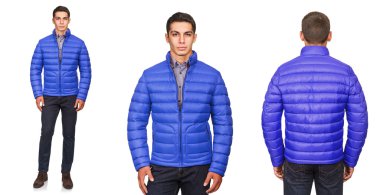 Moda konsepti olan genç bir adam beyazlara izole edilmiş.