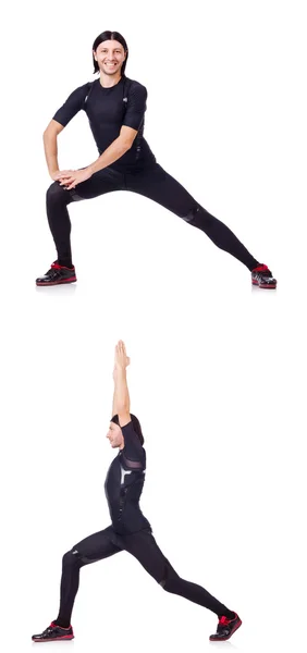 Young man doing exercises on white — Stock Photo, Image