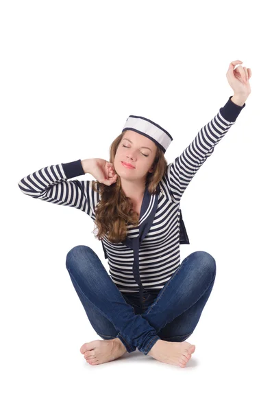 Jeune femme marin isolé sur blanc — Photo