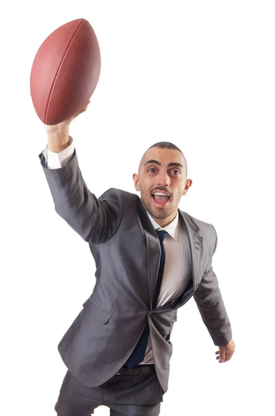 Homme avec ballon de football américain isolé sur blanc — Photo