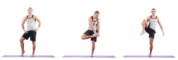 Man doing exercises on white — Stock Photo, Image