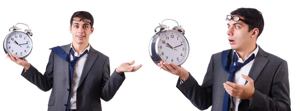 Homme avec horloge isolé sur blanc — Photo