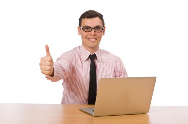 Genç işadamı beyazların arasında izole.