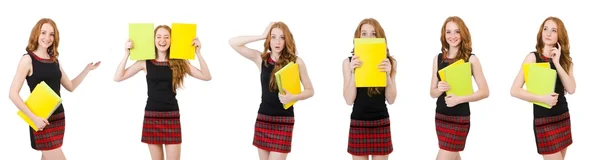 Joven estudiante en varias poses aisladas en blanco — Foto de Stock