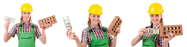 Woman with bricks isolated on white — Stock Photo, Image