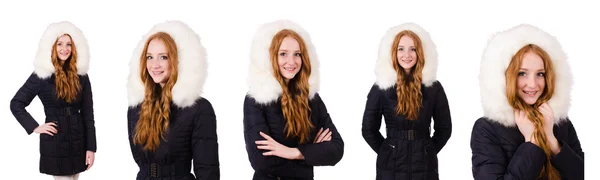 Chica bonita en ropa de abrigo aislado en blanco —  Fotos de Stock
