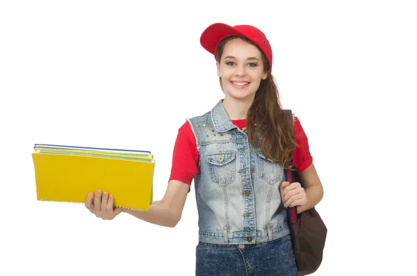 Estudiante sosteniendo libros aislados en blanco — Foto de Stock