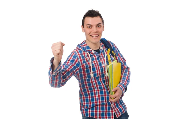 Sonriente estudiante caucásico con mochila y libros — Foto de Stock