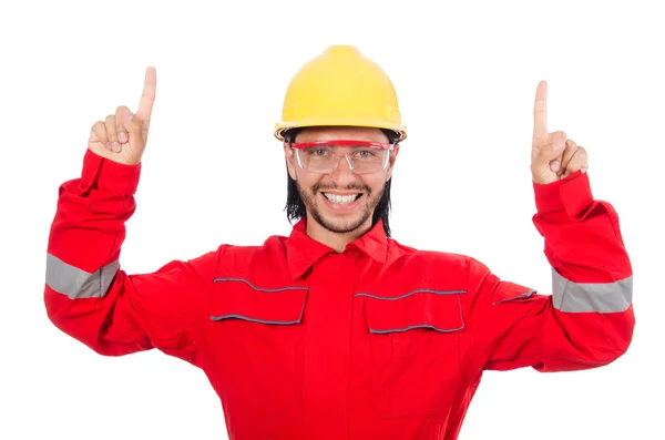 Hombre con monos rojos aislados en blanco — Foto de Stock