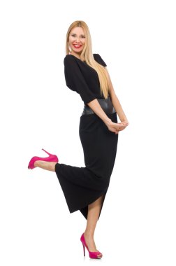 Siyah gece elbiseli kadın, beyaz tenli.