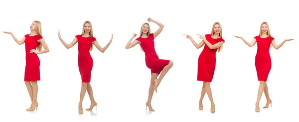 Femme en robe rouge isolé sur blanc — Photo