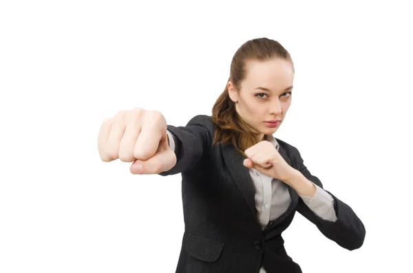 Pretty office manager fighting isolated on white — Stock Photo, Image