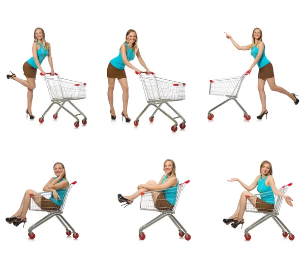 Composite photo of woman with shopping basket — Stock Photo, Image