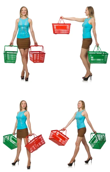 Composite photo of woman with shopping basket — Stock Photo, Image