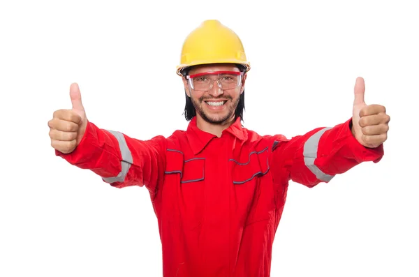 Man wearing red coveralls isolated on white — Stock Photo, Image