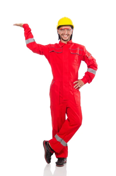 Man wearing red coveralls isolated on white — Stock Photo, Image