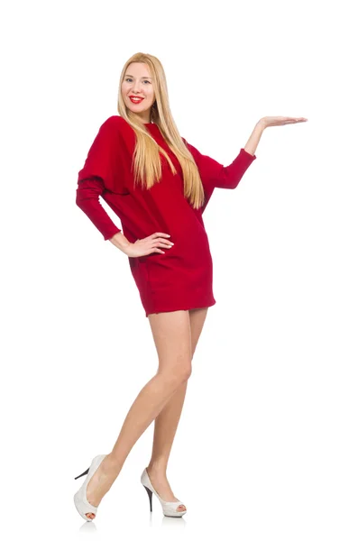 Pretty girl in red dress isolated on white — Stock Photo, Image