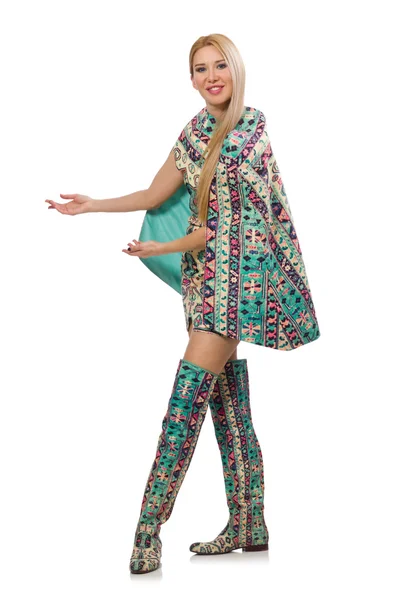 Model wearing dress with Azerbaijani carpet elements — Stock Photo, Image