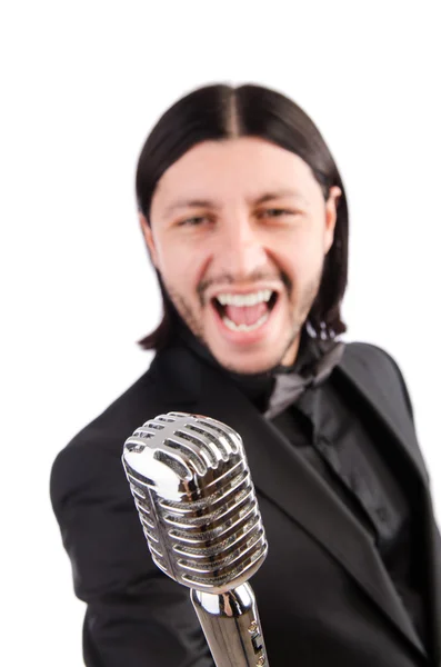 Homem cantando no clube de karaoke — Fotografia de Stock