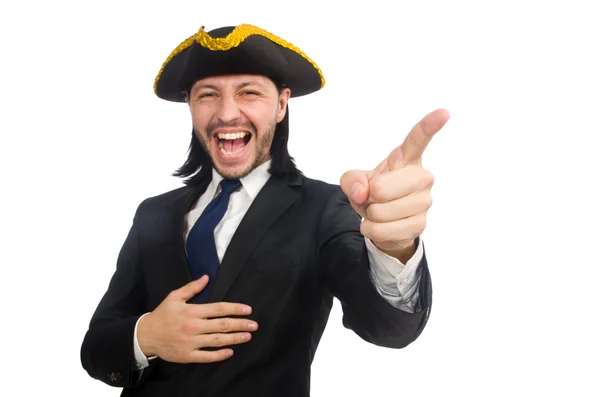 Jonge zakenman draagt tricorn geïsoleerd op wit — Stockfoto