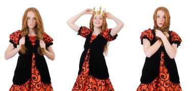 Beyaz tacı takan komik kadın kraliçe.