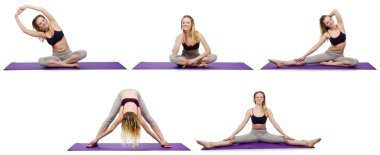 Beyaz üzerinde egzersiz yapan genç bir kadın.