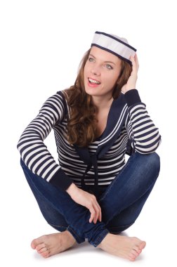 Genç kadın denizci üzerinde beyaz izole