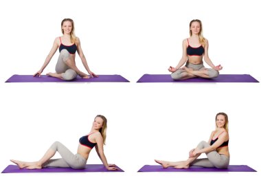 Beyaz üzerinde egzersiz yapan genç bir kadın.