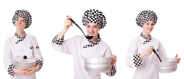 Woman cook isolated on the white — Stock Photo, Image