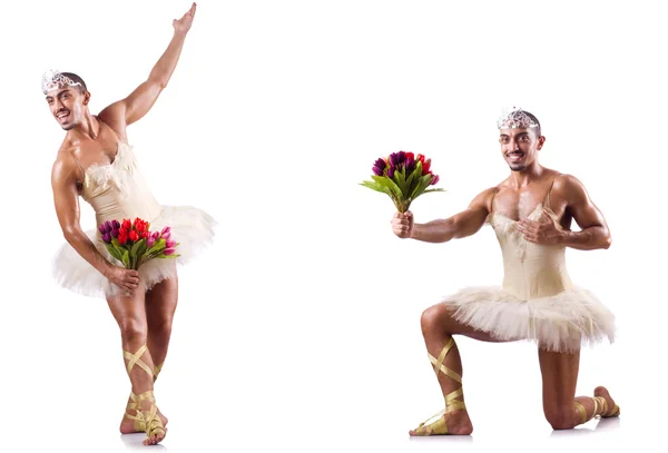 Hombre en tutú de ballet aislado en blanco — Foto de Stock