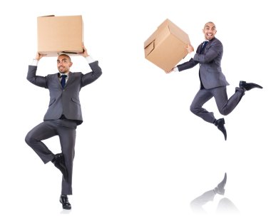 İnsan ve kutularla fotoğraf kolajı