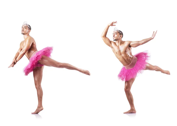 Mann trägt Ballett-Tutu isoliert auf Weiß — Stockfoto