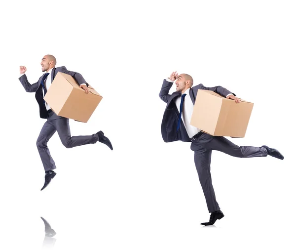 Collage of photos with man and boxes — Stock Photo, Image