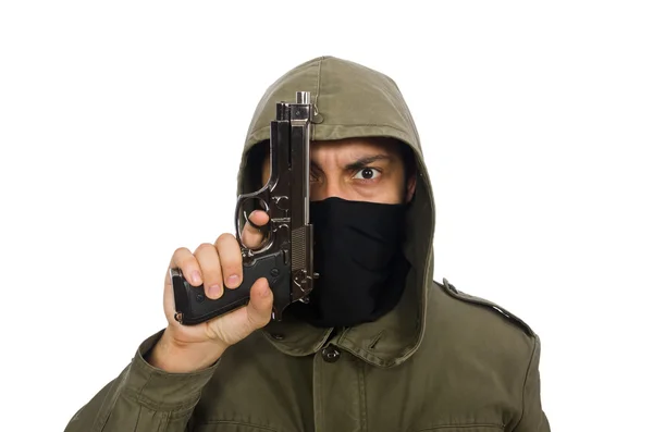 Masked man in criminal concept on white — Stock Photo, Image
