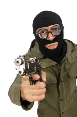 Komik adam beyaz izole yün giyen