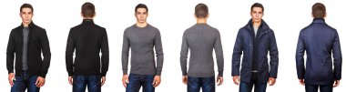 Moda konsepti olan genç bir adam beyazlara izole edilmiş.