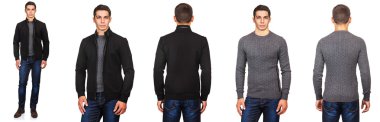 Moda konsepti olan genç bir adam beyazlara izole edilmiş.
